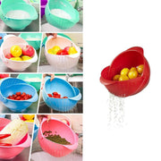 2145 Plastic Revolving Multi Functional Rice, Vegetable Fruit Wash Basket Bowl (Multi Colour) - Your Brand