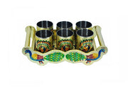 2125 Peacock Design Glass with Handle and Handicraft Serving Tray Set - Your Brand