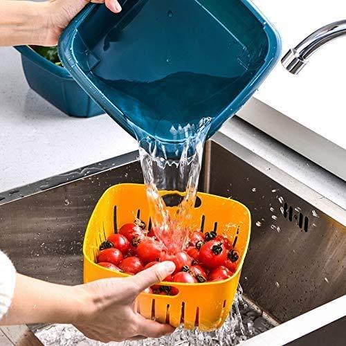 2355 Double Layer Food Drainer Washing Basket with Collapsible Strainers Colander - Your Brand