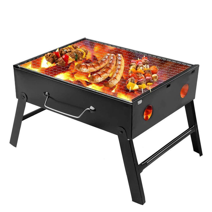 0126 Folding Barbeque Charcoal Grill Oven (Black, Carbon Steel) - Your Brand