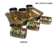 2125 Peacock Design Glass with Handle and Handicraft Serving Tray Set - Your Brand